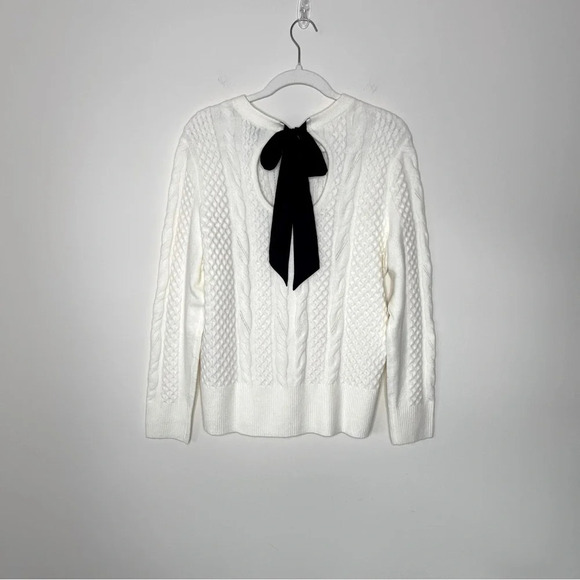 TALBOTS SATIN BOW CABLE KNIT PULLOVER Feminine cabin core holiday party - Picture 5 of 12